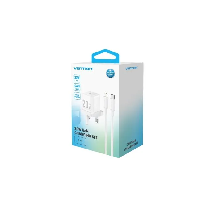 Vention Charger Wall GaN 20W - FEPW0 - 1xUSBC UK+Lightning Cable White — image 2