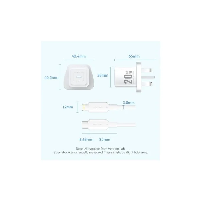 Vention Charger Wall GaN 20W - FEPW0 - 1xUSBC UK+Lightning Cable White — image 13