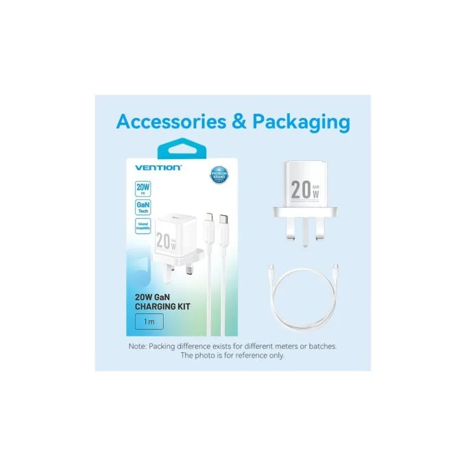 Vention Charger Wall GaN 20W - FEPW0 - 1xUSBC UK+Lightning Cable White — image 3
