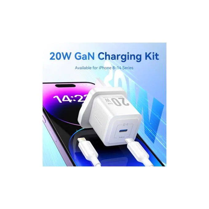 Vention Charger Wall GaN 20W - FEPW0 - 1xUSBC UK+Lightning Cable White — image 4