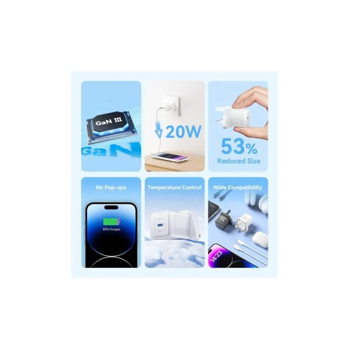 Vention Charger Wall GaN 20W - FEPW0 - 1xUSBC UK+Lightning Cable White — image 5
