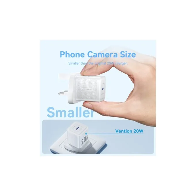 Vention Charger Wall GaN 20W - FEPW0 - 1xUSBC UK+Lightning Cable White — image 7