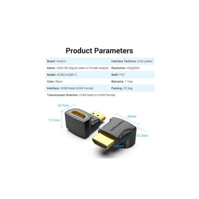 Vention HDMI Right Angle Adaptor Male to Female 90 Degree 4K60Hz AIOB0 — image 11