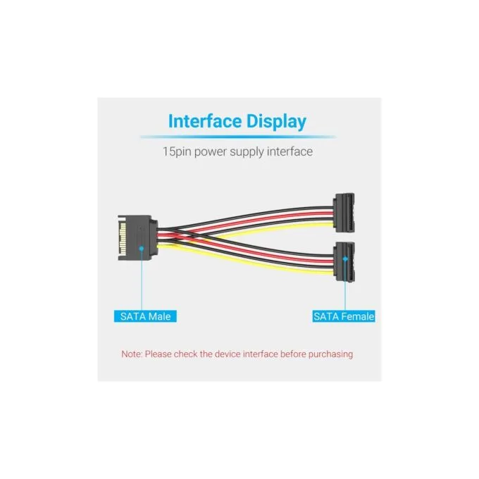 Vention IT Cable SATA 15P M to 2x15P F Power Splitter - KDBBB - 0.15m — image 8