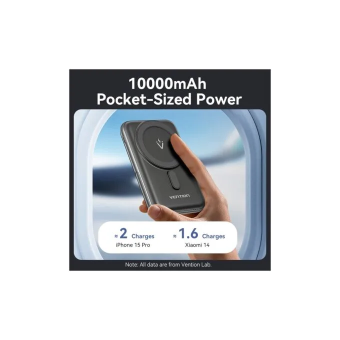 Vention Powerbank Wireless Magnetic 10000mAh 20W - FHNB0 - with Stand Black — image 13