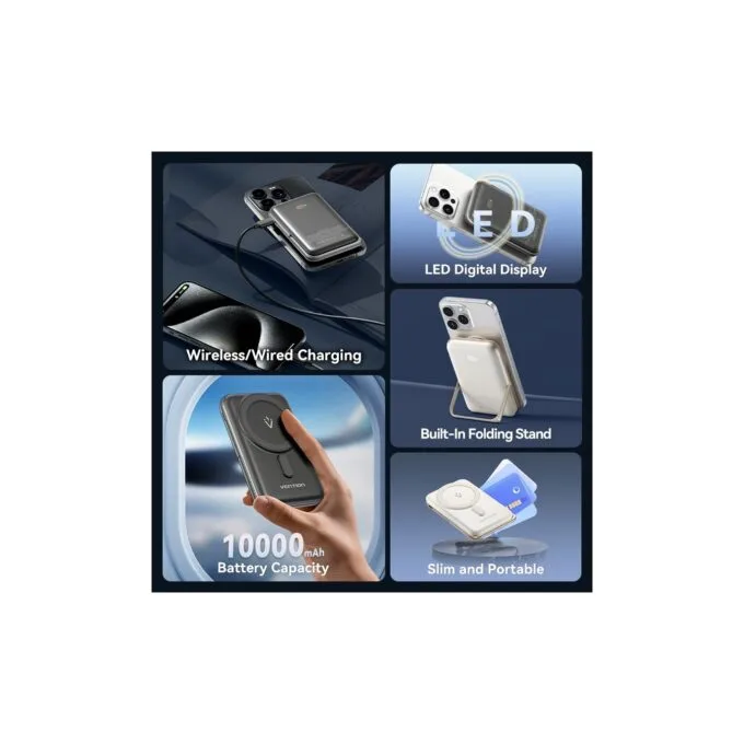 Vention Powerbank Wireless Magnetic 10000mAh 20W - FHNB0 - with Stand Black — image 5
