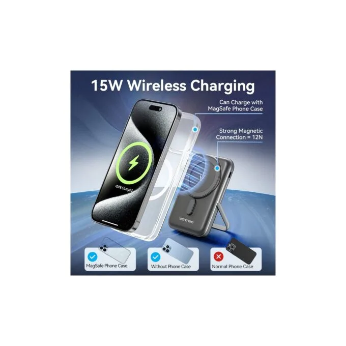 Vention Powerbank Wireless Magnetic 10000mAh 20W - FHNB0 - with Stand Black — image 6