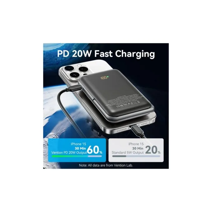 Vention Powerbank Wireless Magnetic 10000mAh 20W - FHNB0 - with Stand Black — image 7