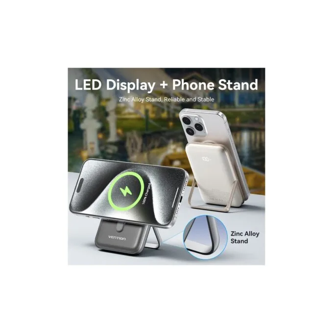 Vention Powerbank Wireless Magnetic 10000mAh 20W - FHNB0 - with Stand Black — image 9