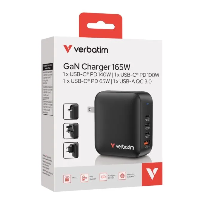 Verbatim Charger Wall - GNC-140 - 165W Mini GaN 3xUSBC 1xUSBA — image 4