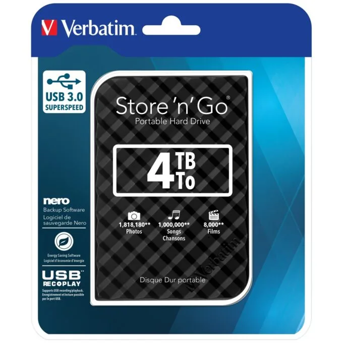 Verbatim Store 'n' Go 4TB 2.5" USB 3.0 Portable HDD Black 53223 — image 3