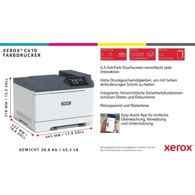Xerox C410 Color Laser Printer A4 40 ppm LAN Duplex - C410 - Color, A4, Ethernet, Duplex — image 7