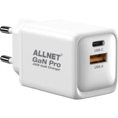 Z ALLNET Ersatznetzteil QC USB-C PD GaN Netzteil Power Supply45Watt 1x USB Typ-A QC 1x USB Typ-C EU PLUG
