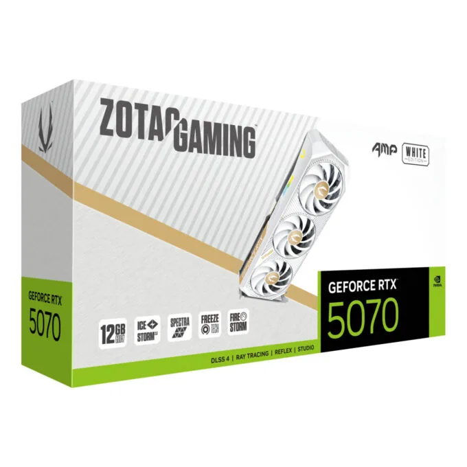 ZOTAC GAMING GeForce RTX 5070 AMP White Edition - 12GB GDDR7 - 2587 MHz Boost, PCIe 5.0 — image 7