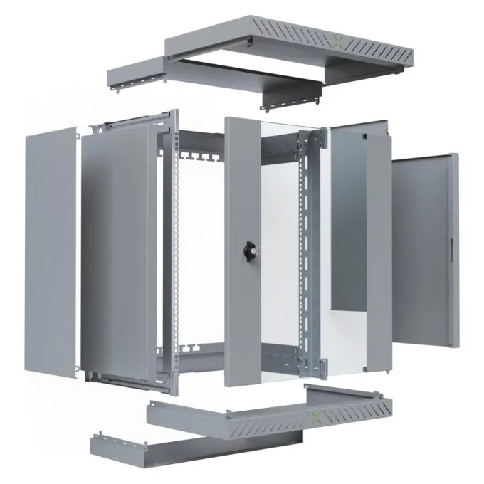 19' Wandgehäuse X-Rack mit Glastür 400-600mm 15HE grau — image 3