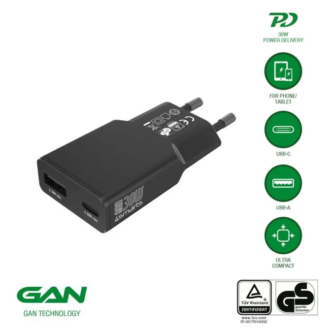 4smarts Netzladegert PDPlug Slim Duos 30W GaN 1C+1A, schwarz — image 2