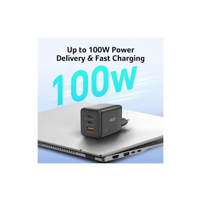 Acer GaN 100w 2 x USB-C + 1x USB-A ports. black — image 2