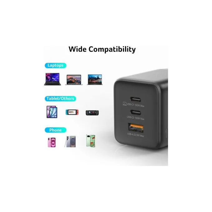 Acer GaN 100w 2 x USB-C + 1x USB-A ports. black — image 4
