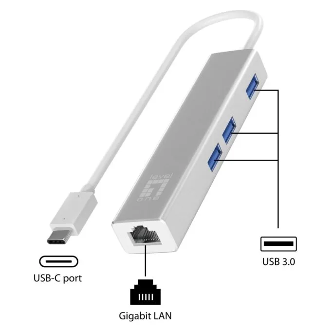 Adapter USB-C - to RJ45 10 100 1000.3xUSB3.0 0.15m si — image 2