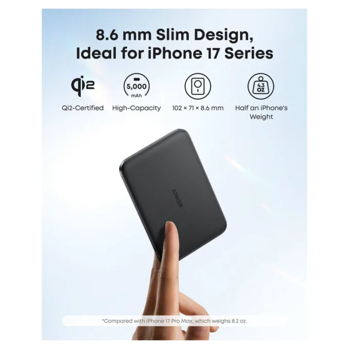 ANKER Nano Powerbank 5.000mAh 15W Slim magnetisch ultra-slim 0.86cm flach Qi2 schwarz — image 4