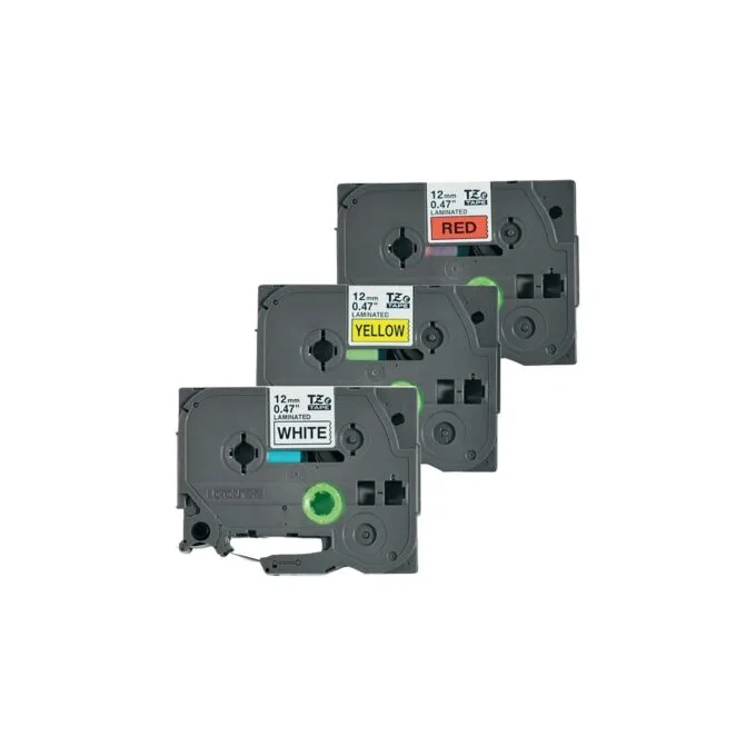 BROTHER TZE31M3 Schriftbandkassette 12mmx8m 3er Pack TZ231 weiss schwarz TZ431 rot schwarz TZ631 gelb schwarz laminiert — image 2