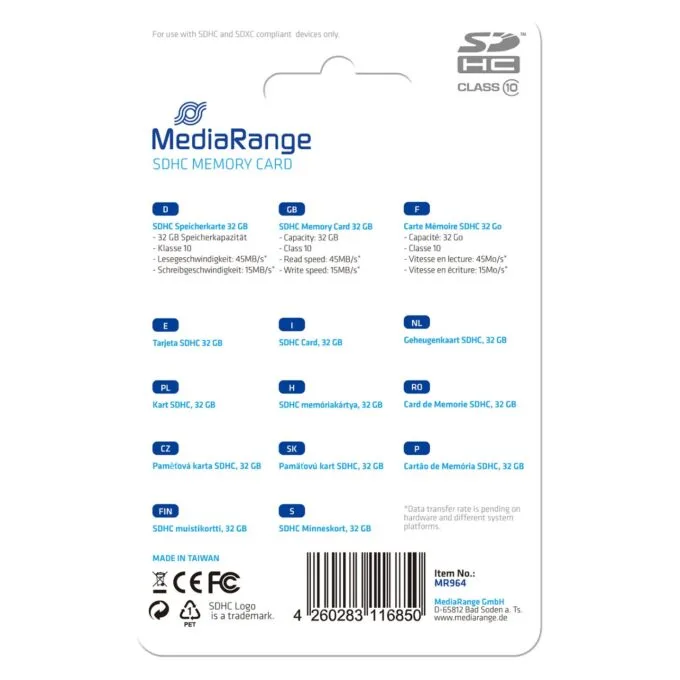 CARD MediaRange Speicherkarte 32GB SDHC Klasse 10 — image 1