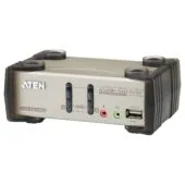 DATA KVM Desktop Switch 2-Port USB - PS 2 VGA KVM Switch with Audio & USB 2.0 Hub (KVM Cables included) ATEN