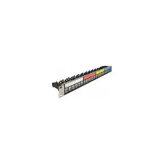 Delock 19? Keystone Patchpanel 24 Port mit Kabelbefestigungsschiene. Beschriftungsfeld und Staubschutz 1 HE schwarz