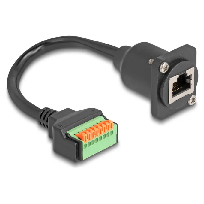 Delock D-Typ Kabel RJ45 Buchse zu Terminalblock mit Drucktaster Cat.5e schwarz 30 cm — image 2