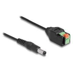 Delock DC Kabel 2.1 x 5.5 mm Stecker zu 2 Pin Terminalblock Adapter mit Drucktaster 15 cm