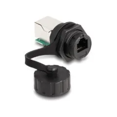 Delock Kabelverbinder RJ12 Buchse zu RJ12 Buchse zum Einbau mit Verschlusskappe IP68 staub- und wasserdicht schwarz