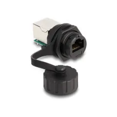 Delock Kabelverbinder RJ50 Buchse zu RJ50 Buchse zum Einbau mit Verschlusskappe IP68 staub- und wasserdicht schwarz
