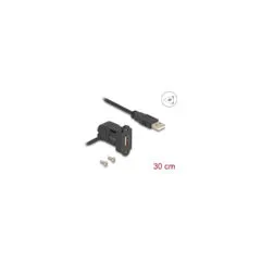 Delock Keystone Modul USB 2.0 Typ-A Einbaubuchse 45° gewinkelt zu Typ-A Stecker mit 30 cm Kabel schwarz