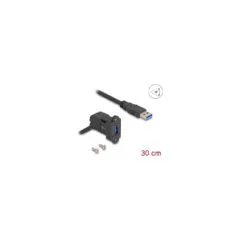 Delock Keystone Modul USB 5 Gbps Typ-A Einbaubuchse 45° gewinkelt zu Typ-A Stecker mit 30 cm Kabel schwarz