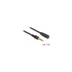 Delock Klinkenverlängerungskabel 3.5 mm 4 Pin Stecker zu Buchse 3 m schwarz