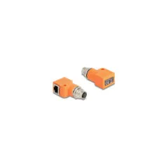 Delock M12 Adapter A-kodiert 8 Pin Buchse zu RJ45 Buchse Cat.5e mit Befestigungsloch 90° gewinkelt orange