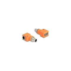 Delock M12 Adapter A-kodiert 8 Pin Stecker zu RJ45 Buchse Cat.5e mit Befestigungsloch 90° gewinkelt orange