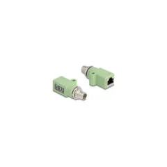 Delock M12 Adapter X-kodiert 8 Pin Stecker zu RJ45 Buchse Cat.5e mit Befestigungsloch gerade grün