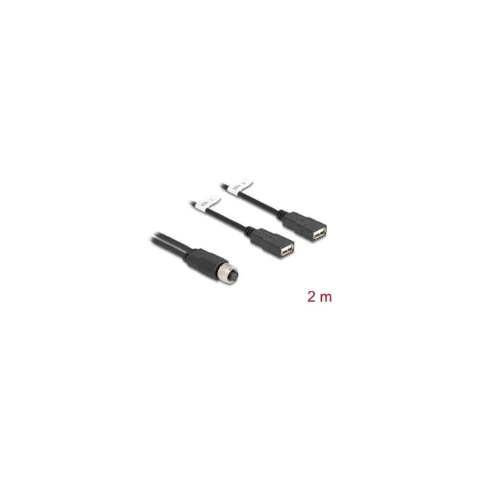 Delock M12 Kabel A-kodiert 8 Pin Buchse zu 2 x USB 2.0 Typ-A Buchse 2 m schwarz — image 2