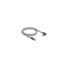 Delock M12 Kabel L-kodiert 5 Pin Stecker gerade zu Buchse rechts gewinkelt PUR schleppkettentauglich 1 m grau