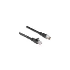 Delock M12 Kabel X-kodiert 8 Pin Stecker zu RJ45 Stecker Cat.5e S FTP flexibel 2 m schwarz