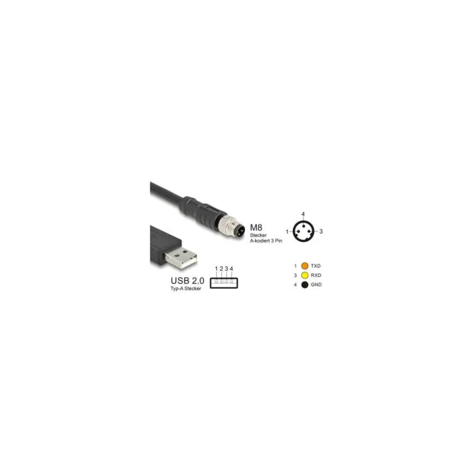 Delock M8 A-kodiert 3 Pin Serielles Anschlusskabel mit FTDI Chipsatz. USB 2.0 Typ-A Stecker zu M8 RS-232 Stecker 1.8 ... — image 3