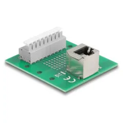 Delock RJ45 Buchse zu Terminalblock mit Drucktaster für Hutschiene gewinkelt