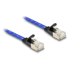 Delock RJ45 Flachband Netzwerkkabel mit Geflechtmantel Cat.6A U FTP 5 m blau