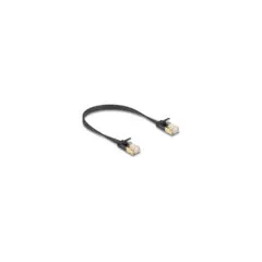 Delock RJ45 Netzwerkkabel Cat.6A Stecker zu Stecker mit robuster Rastnase und Cat.7 Rohflachbandkabel U FTP 0.3 m sch...