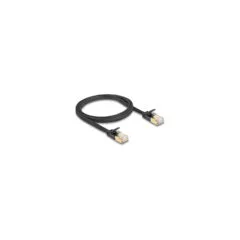 Delock RJ45 Netzwerkkabel Cat.6A Stecker zu Stecker mit robuster Rastnase und Cat.7 Rohflachbandkabel U FTP 1 m schwarz