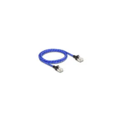 Delock RJ45 Netzwerkkabel mit Geflechtmantel Cat.6A U FTP Slim 1 m blau