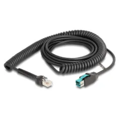 Delock Spiralkabel RJ50 Stecker zu PoweredUSB Stecker 12 V 3 m schwarz