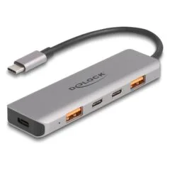 DELOCK USB 10 Gbps 2 Port USB Typ-A + 2 Port USB Type-C Hub mit USB Type-C Anschluss und PD 95 Watt