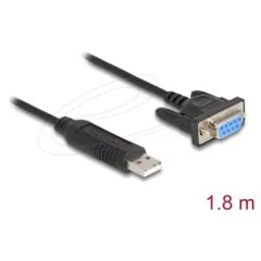 Delock USB 2.0 zu Seriell RS-232 Adapter Sub-D 9 Buchse mit Schrauben kompaktem Steckergehäuse 1,8 m FTDI